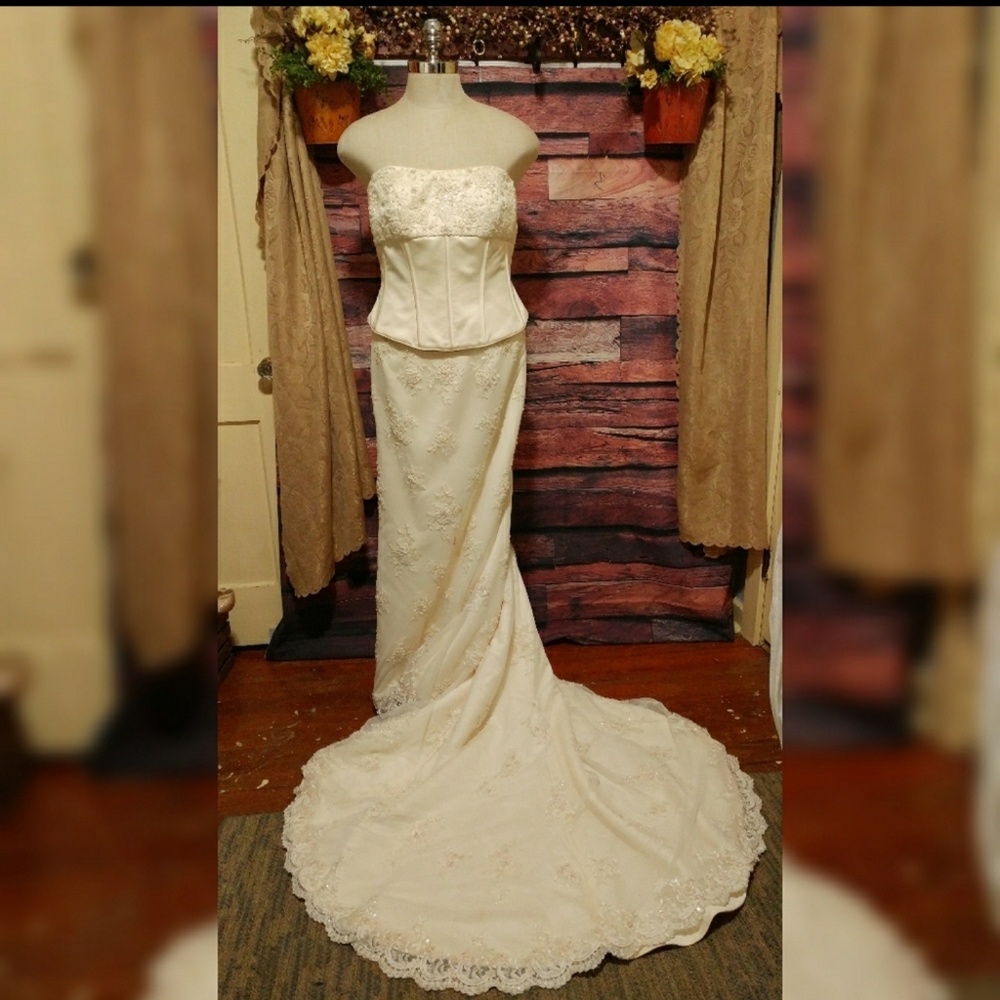 Oleg Cassini Champagne corset gown